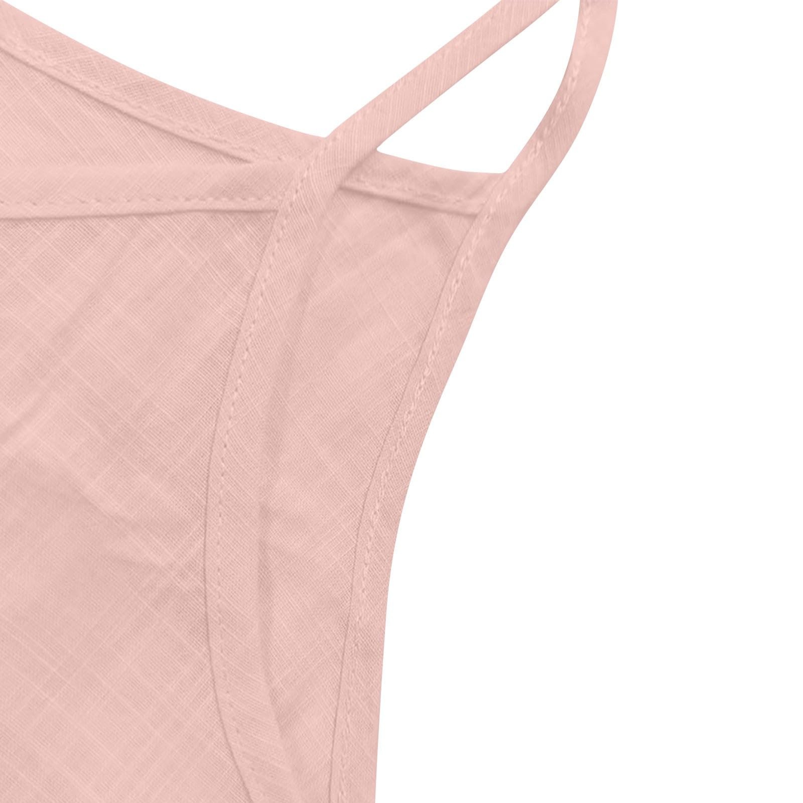 thumbnail image 4 of Camiseta sin mangas de lino para mujer - Top informal de tirantes fluido de color liso, 4 of 6
